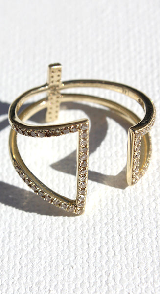 14K Geometric Pave Diamond Ring