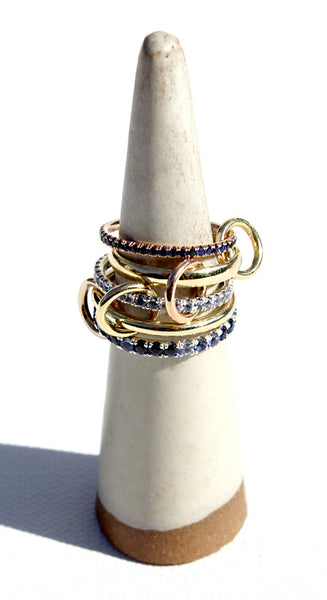 Atlas Bleu 5 Linked Rings In 18k Yellow Gold With Micro Pave Blue Sapphires And Tanzanite With Yellow Gold Connectors 2.3ct TW Size 7