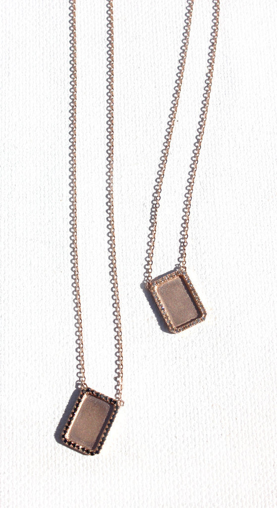 14k .33ct Rose Gold Double Tag With Black And White Diamonds Necklace