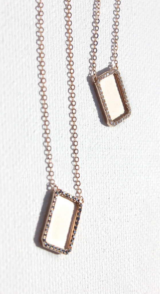 14k .33ct Rose Gold Double Tag With Black And White Diamonds Necklace