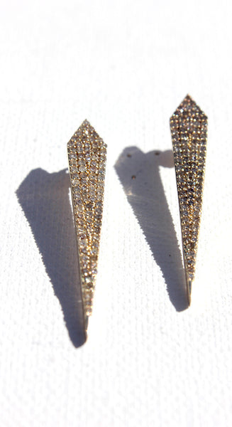 14K Large Dagger Pave Diamond Stud Earring