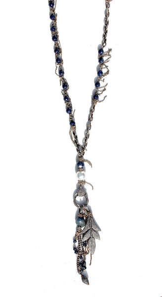 Sapphire Pearl Pave Leaf Chain Necklace