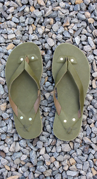 Olive Leather Flip Flops